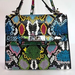 BAM FOREVER Multi-colored Snake Skin Designed Bag w/Silver Hardware